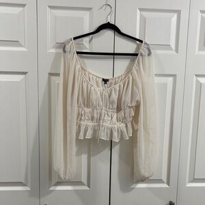 Dynamite Cream Sheer Peasant Blouse with Ruffled Hem